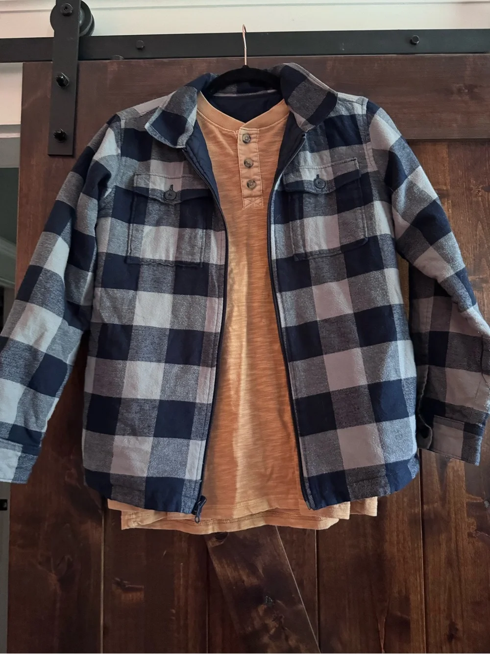 Men's Navy & Light Gray Buffalo Plaid Zip Jacket